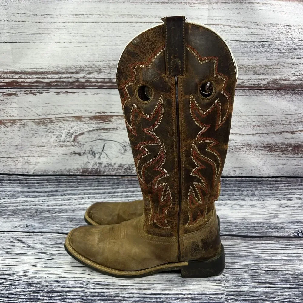 Smoky Mountain Boots Maverick Brown Leather Square Toe Western Boots, Youth 4.5